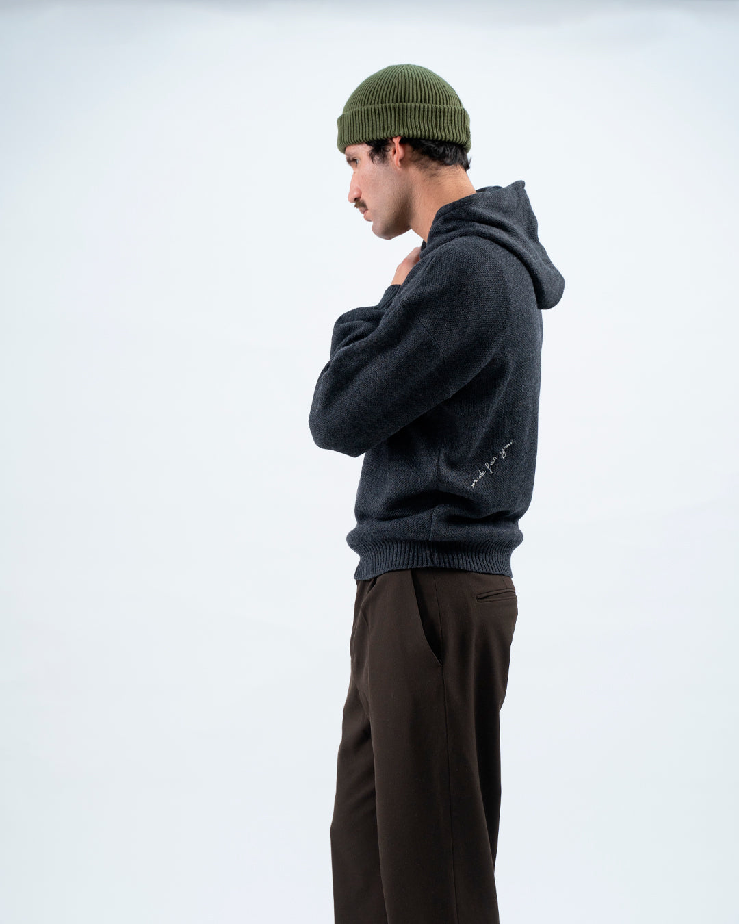 Dark Grey Knit Hoodie