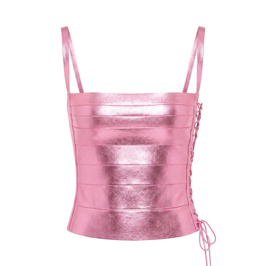 Idol Metallic Bandage Corset Top in Pink