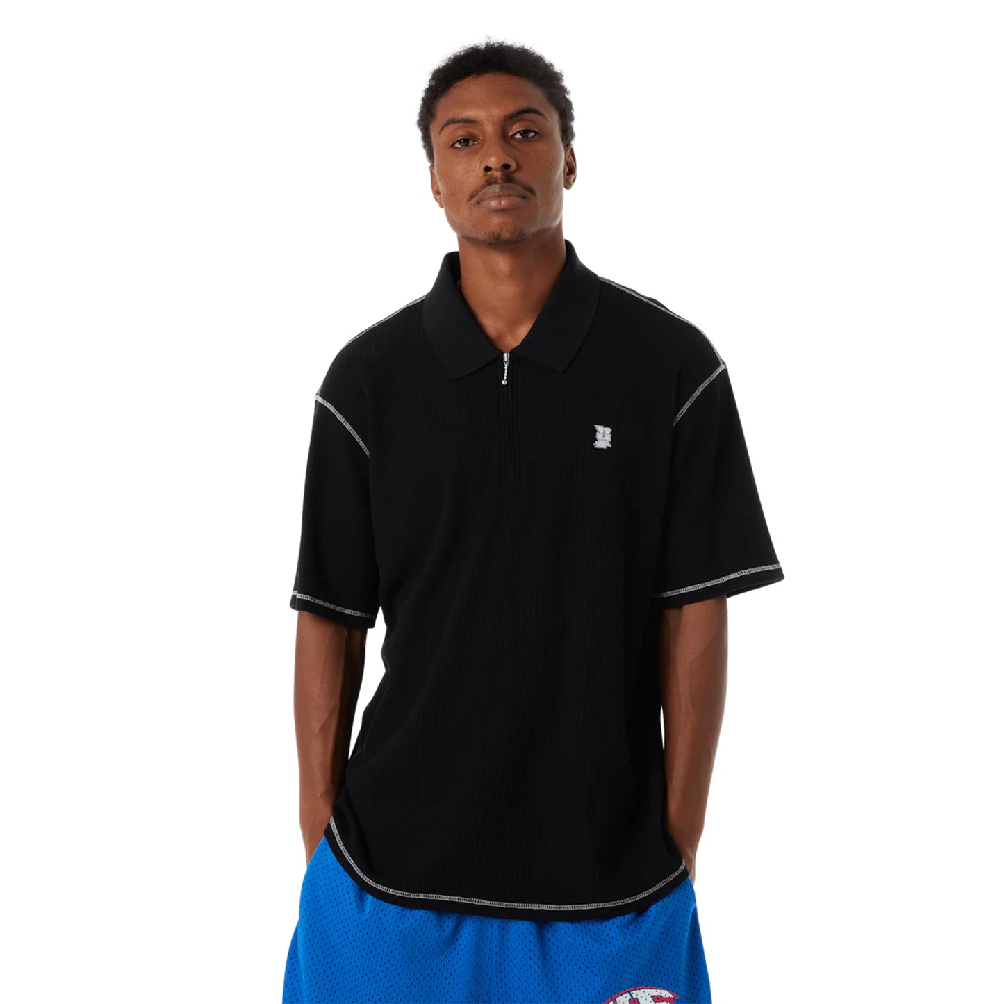 Waffle Knit Contrast Polo Tee