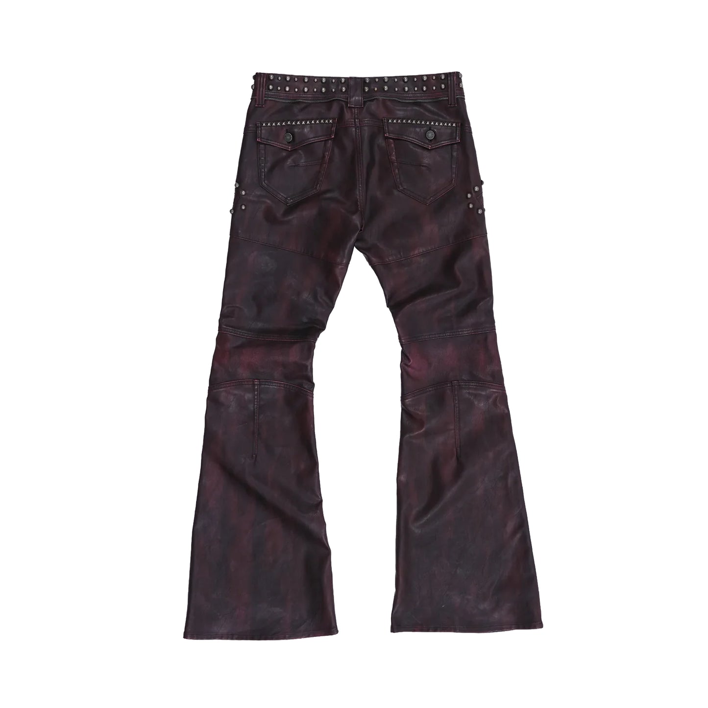 Burgundy Studded Faux Leather Drift Trousers