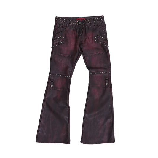 Burgundy Studded Faux Leather Drift Trousers